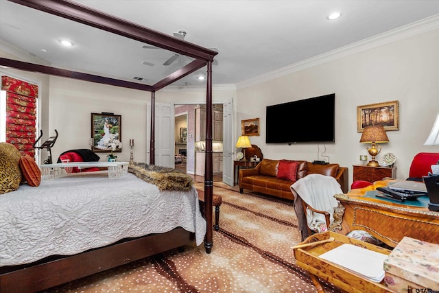 bedroom with ornamental molding