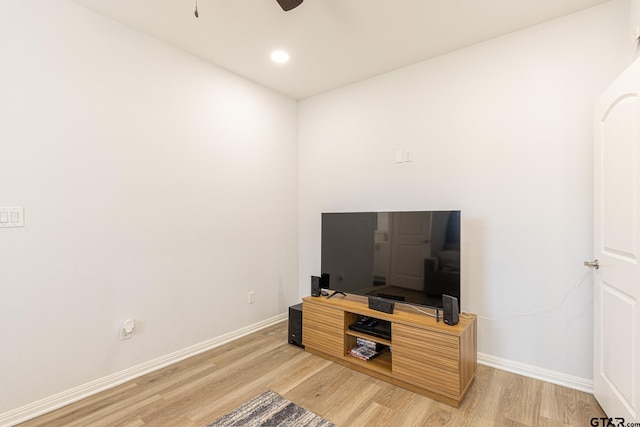 office space featuring hardwood / wood-style flooring and ceiling fan