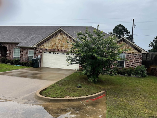 112 Letha Ct, Tyler, TX 75702 - view of front of home featuring brick siding, an attached garage, concrete driveway, and a front lawn
