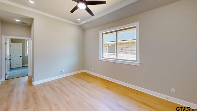 19346 Aida Dr, Flint, TX 75762 - spare room with ornamental molding, light wood-type flooring, a ceiling fan, and recessed lighting