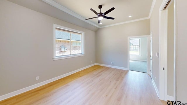 19346 Aida Dr, Flint, TX 75762 - unfurnished room with crown molding, plenty of natural light, light wood-style flooring, and ceiling fan