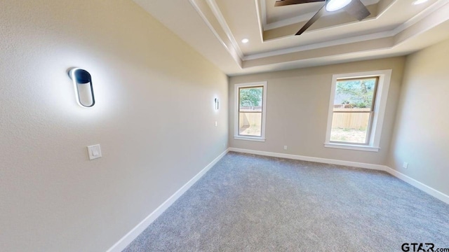 19346 Aida Dr, Flint, TX 75762 - carpeted spare room with a raised ceiling, ceiling fan, and ornamental molding