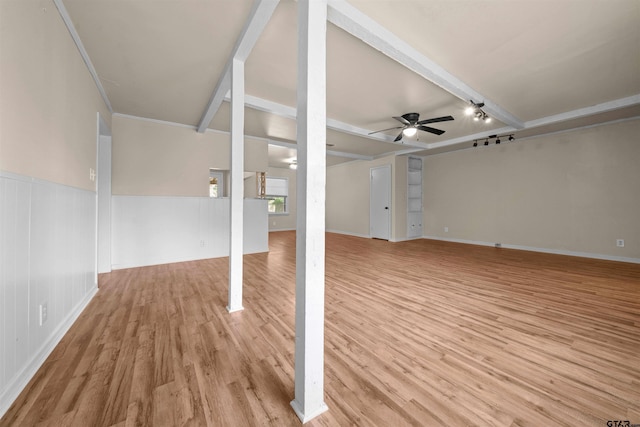 interior space featuring ceiling fan and light wood-type flooring