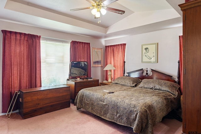 15541 Precidio Cir, Malakoff, TX 75148 - bedroom featuring carpet floors, vaulted ceiling, and ceiling fan