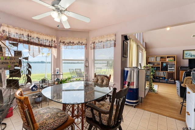 15541 Precidio Cir, Malakoff, TX 75148 - dining room featuring a ceiling fan and a water view