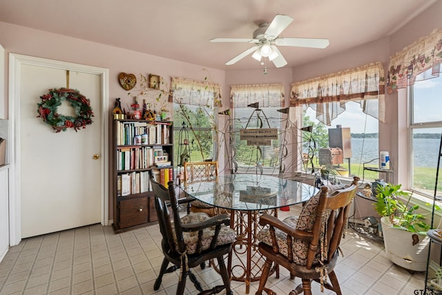 15541 Precidio Cir, Malakoff, TX 75148 - dining area with light tile patterned floors and ceiling fan