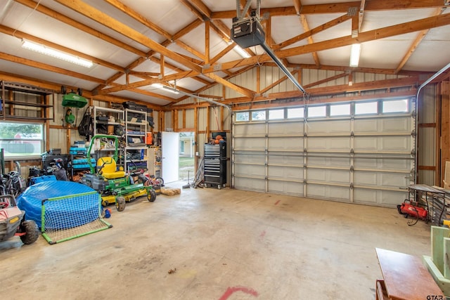 garage with a garage door opener