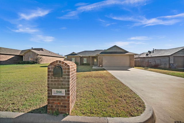 single story home with a garage and a front yard