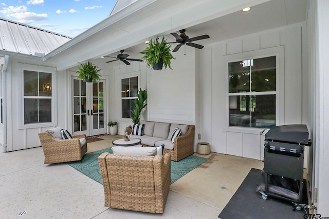22302 County Road 422, Lindale, TX 75771 - view of patio / terrace with french doors, ceiling fan, and an outdoor hangout area