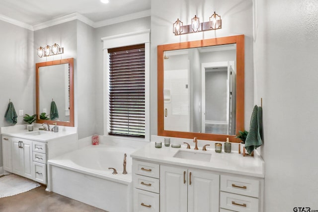 22302 County Road 422, Lindale, TX 75771 - full bathroom featuring two vanities, a bath, and ornamental molding