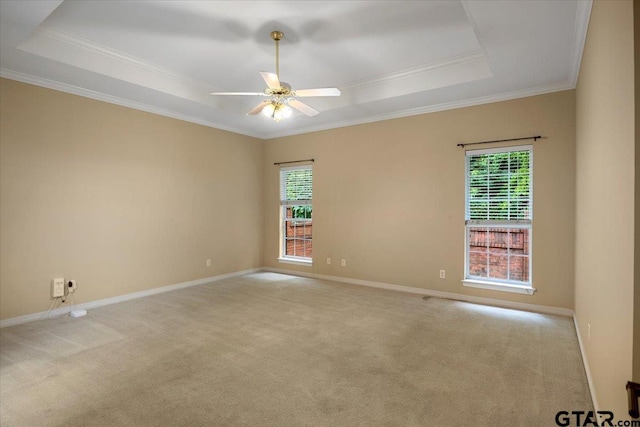 5405 Ashbury Ct, Tyler, TX 75703 - carpeted empty room with a tray ceiling, ceiling fan, plenty of natural light, and ornamental molding