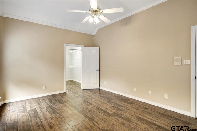 5405 Ashbury Ct, Tyler, TX 75703 - spare room with ornamental molding, a ceiling fan, and dark wood-style floors