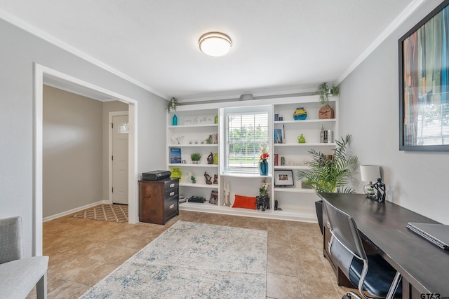 7411 Hollyoak Dr, Tyler, TX 75703 - office area with ornamental molding and light tile patterned floors