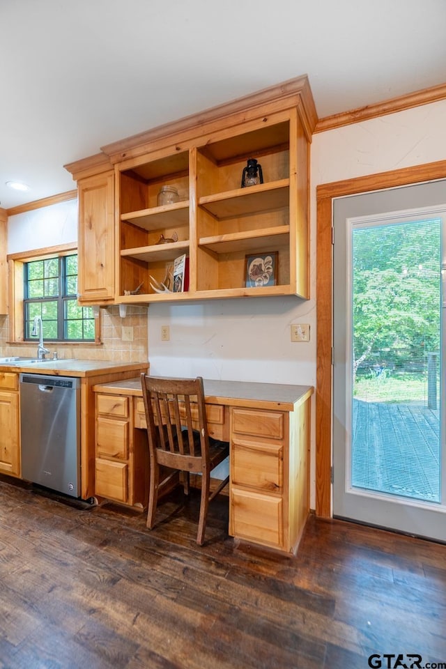 5646 Fm 346, Tyler, TX 75703 - kitchen featuring light brown cabinets, a sink, light countertops, dark wood-type flooring, and stainless steel dishwasher
