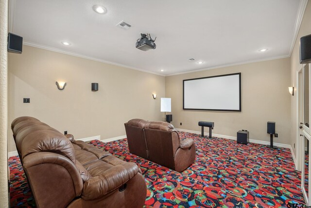 5875 Stonegate Trl, Tyler, TX 75703 - home theater with recessed lighting, carpet flooring, baseboards, and ornamental molding
