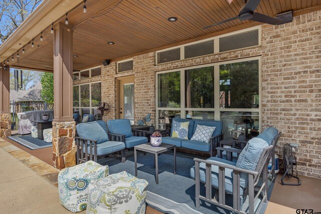 5875 Stonegate Trl, Tyler, TX 75703 - view of patio / terrace with an outdoor hangout area and a ceiling fan