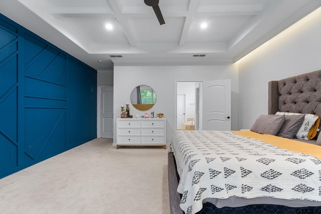 1516 Chaparrel Run, Tyler, TX 75703 - carpeted bedroom with beamed ceiling, coffered ceiling, and recessed lighting