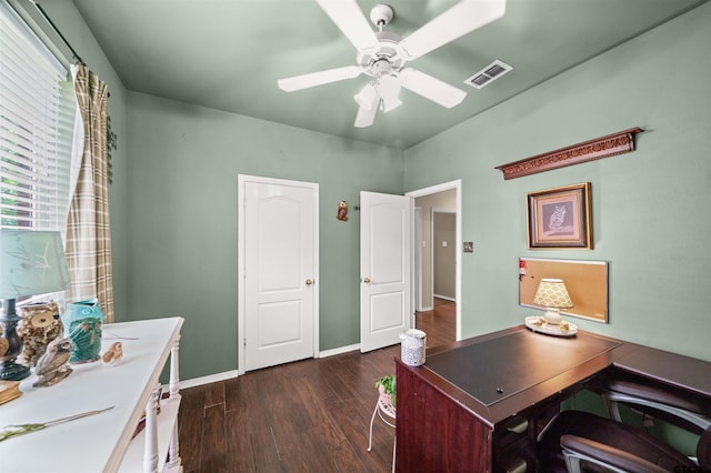 1408 Santa Fe Trl, Tyler, TX 75703 - office space with dark wood-style flooring, ceiling fan, and baseboards