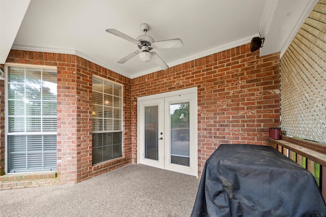1408 Santa Fe Trl, Tyler, TX 75703 - view of patio / terrace featuring french doors, a ceiling fan, and area for grilling