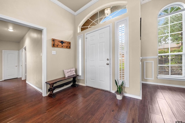 1408 Santa Fe Trl, Tyler, TX 75703 - entrance foyer with healthy amount of natural light, crown molding, and dark wood-style floors