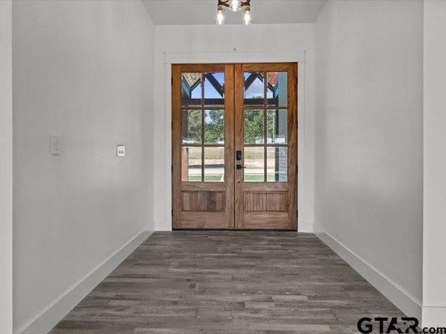 12237 Harlon St, Flint, TX 75762 - entryway featuring baseboards, french doors, and dark wood-type flooring