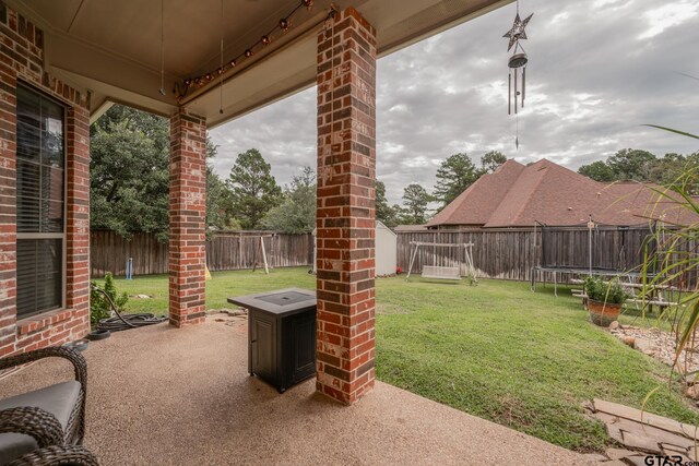 view of patio featuring a trampoline