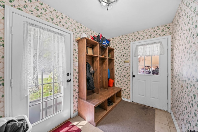 mudroom featuring light tile patterned flooring