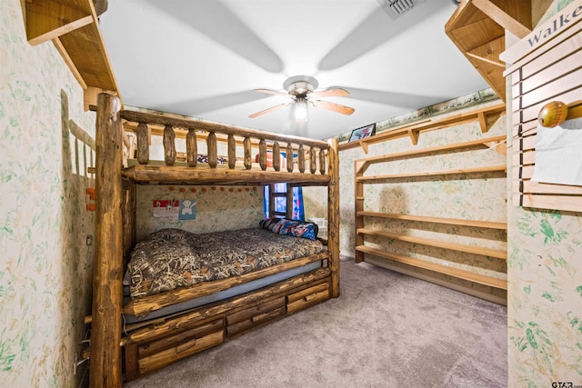 bedroom with carpet flooring and ceiling fan