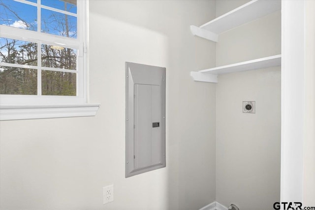 washroom featuring electric panel and electric dryer hookup