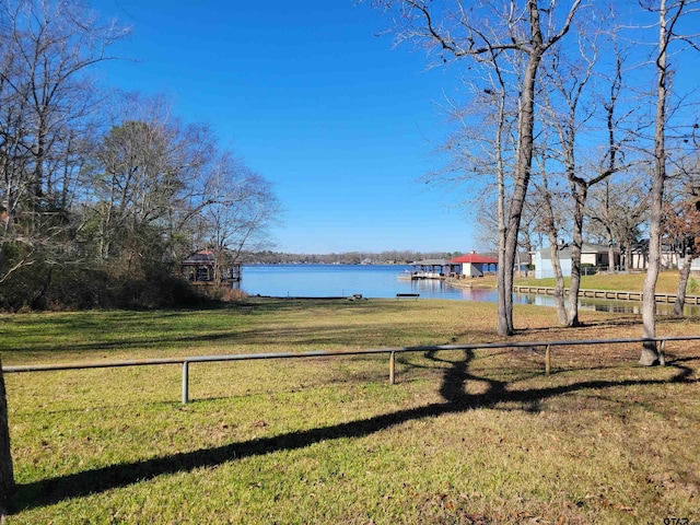 view of yard with a water view