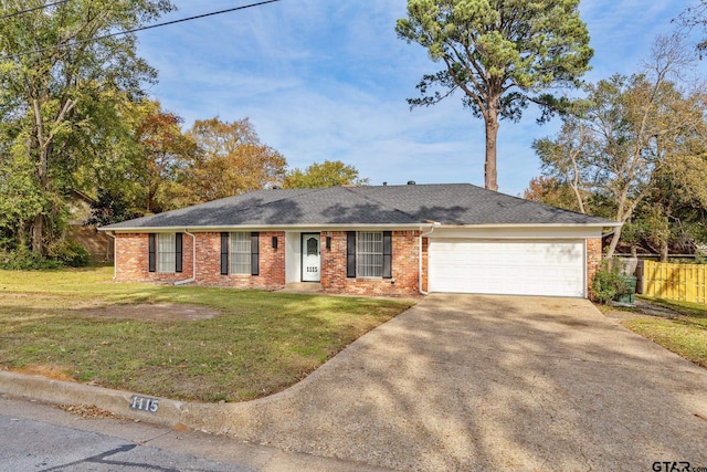 ranch-style house with a front lawn and a garage