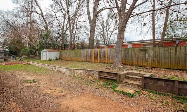 view of yard with a shed