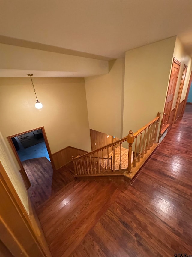 stairs with hardwood / wood-style flooring