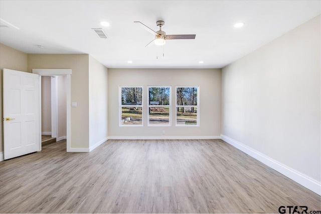 interior space featuring light hardwood / wood-style flooring and ceiling fan