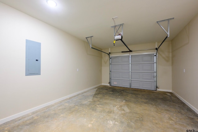 garage featuring electric panel and a garage door opener