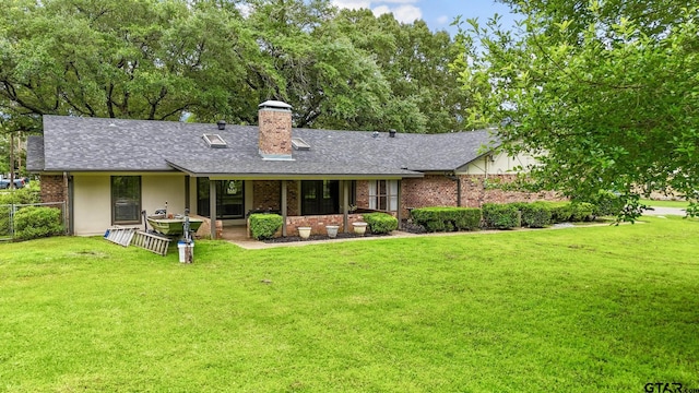 201 Karla Dr, Whitehouse, TX 75791 - back of house featuring a chimney, a shingled roof, and brick siding