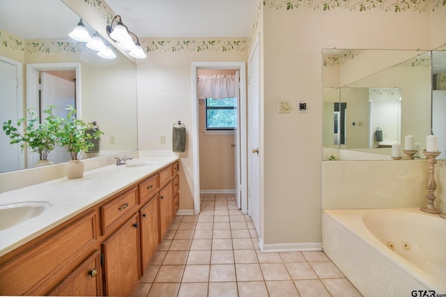 201 Karla Dr, Whitehouse, TX 75791 - full bathroom featuring double vanity, a tub with jets, and tile patterned floors