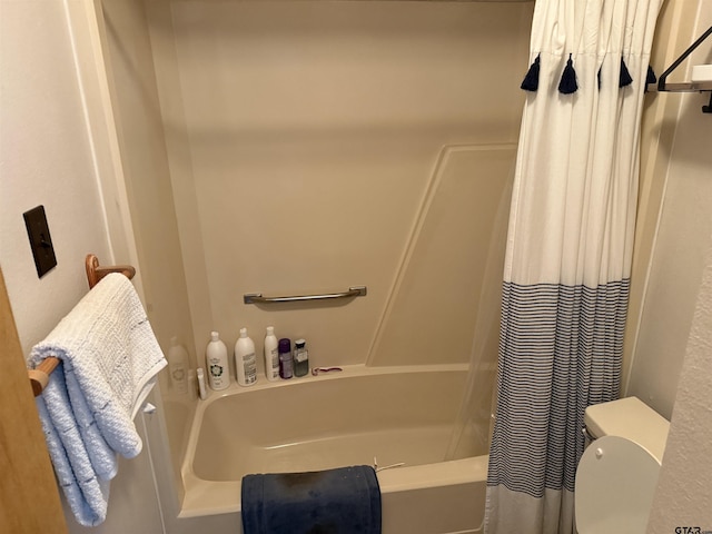 2613 Prestwick Rd # A & B, Jacksonville, TX 75766 - bathroom featuring shower / bathtub combination with curtain and toilet