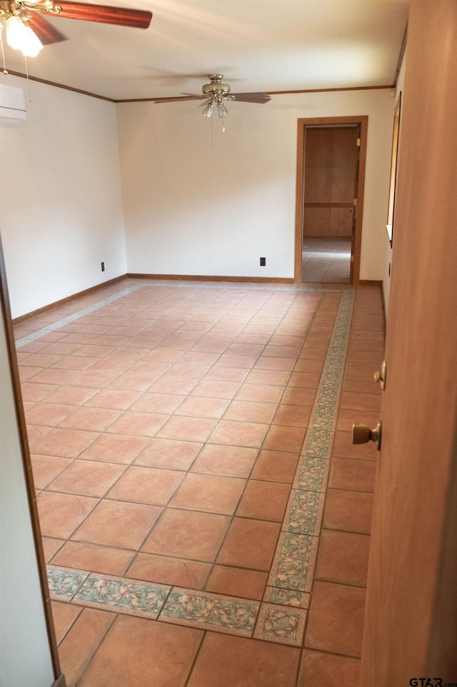 4010 Silverwood Dr, Tyler, TX 75701 - empty room featuring ceiling fan, a wall mounted air conditioner, and light tile patterned flooring