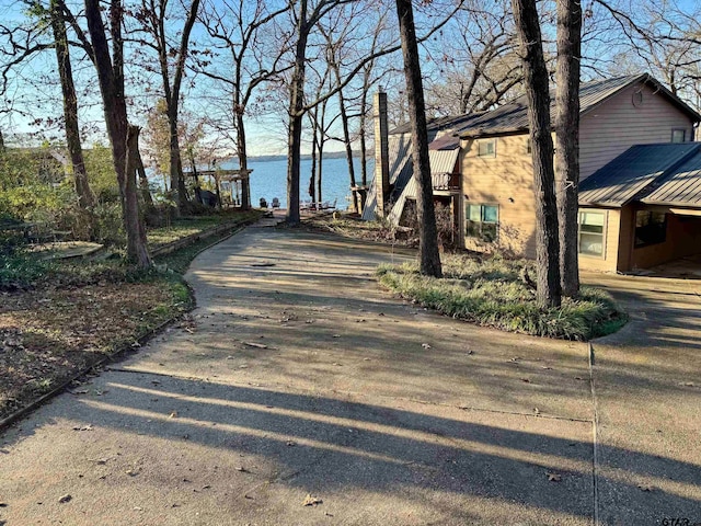 view of road with a water view