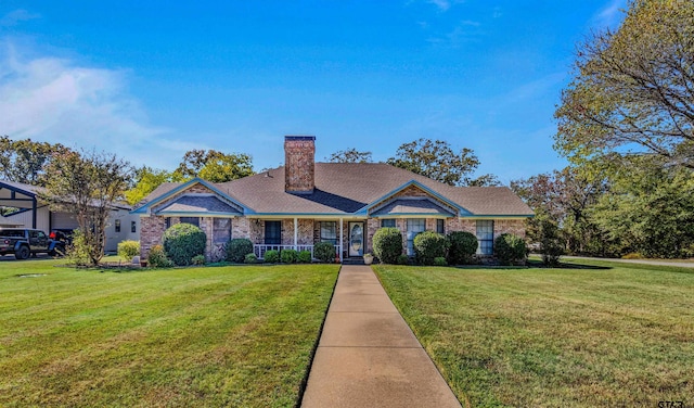 ranch-style house featuring a front lawn