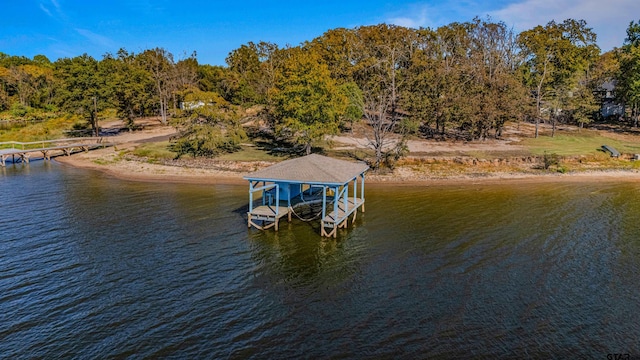 view of dock with a water view