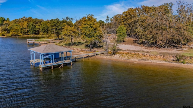 view of dock with a water view