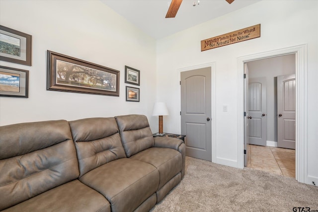 301 Zambezi Ln, Bullard, TX 75757 - living area featuring a ceiling fan, light carpet, and baseboards
