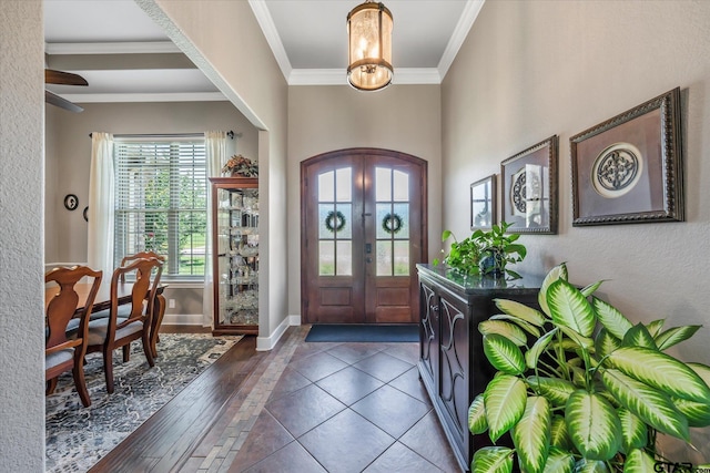 301 Zambezi Ln, Bullard, TX 75757 - foyer entrance featuring french doors, a chandelier, and ornamental molding