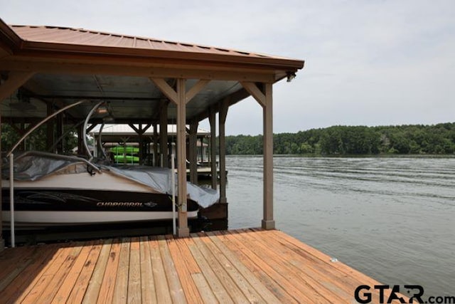 view of dock featuring a water view