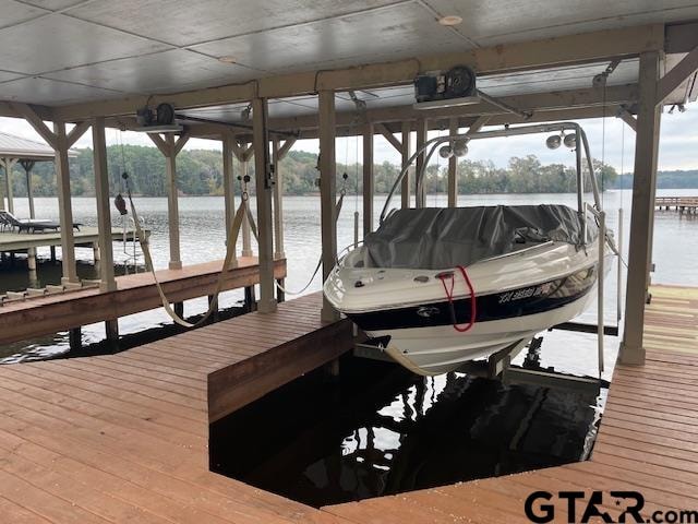 dock area with a water view