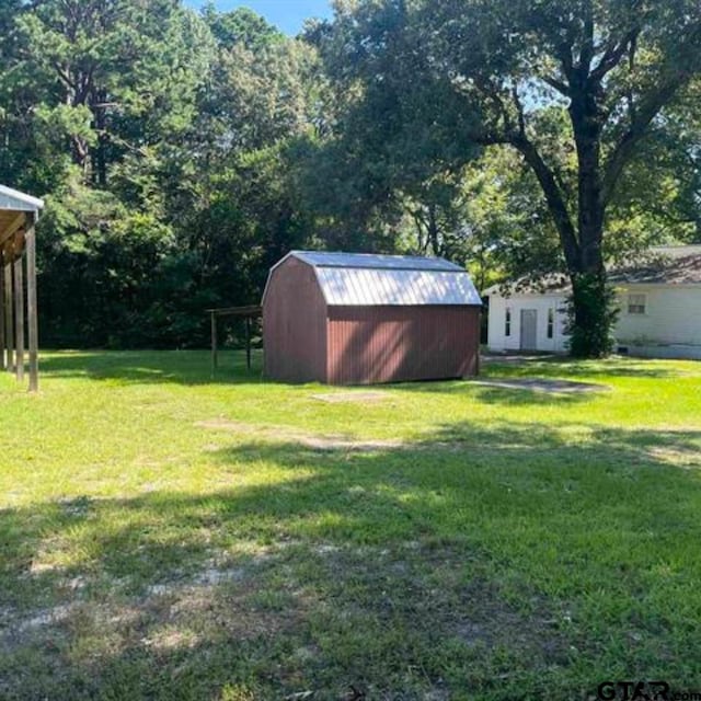 view of yard with a storage unit