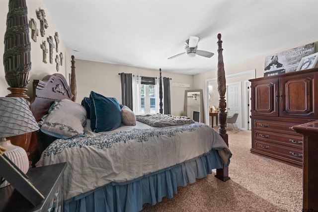 bedroom featuring carpet and ceiling fan