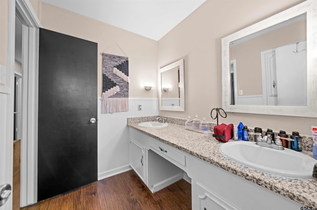 bathroom featuring vanity and wood-type flooring